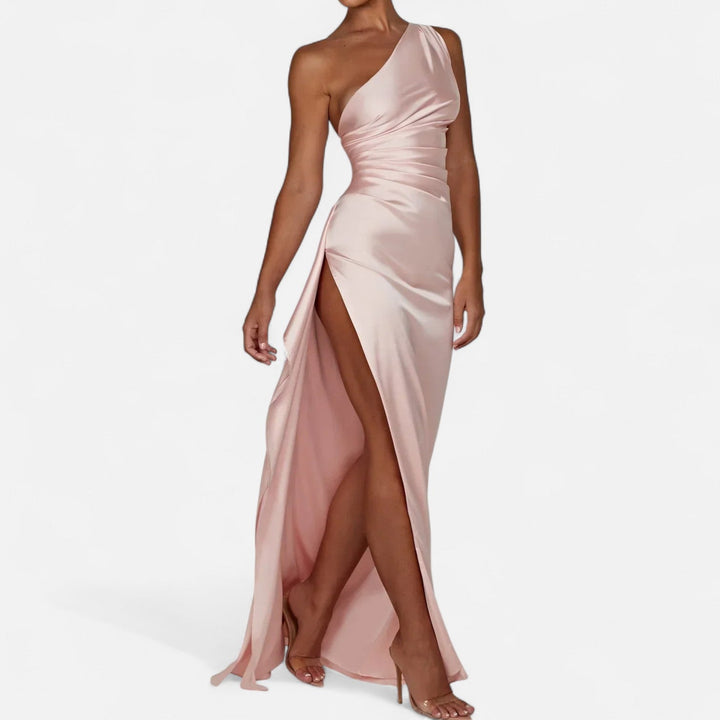 Asymmetrical Maxi Dress Draped Silhouette Elegant Flowing Evening Style