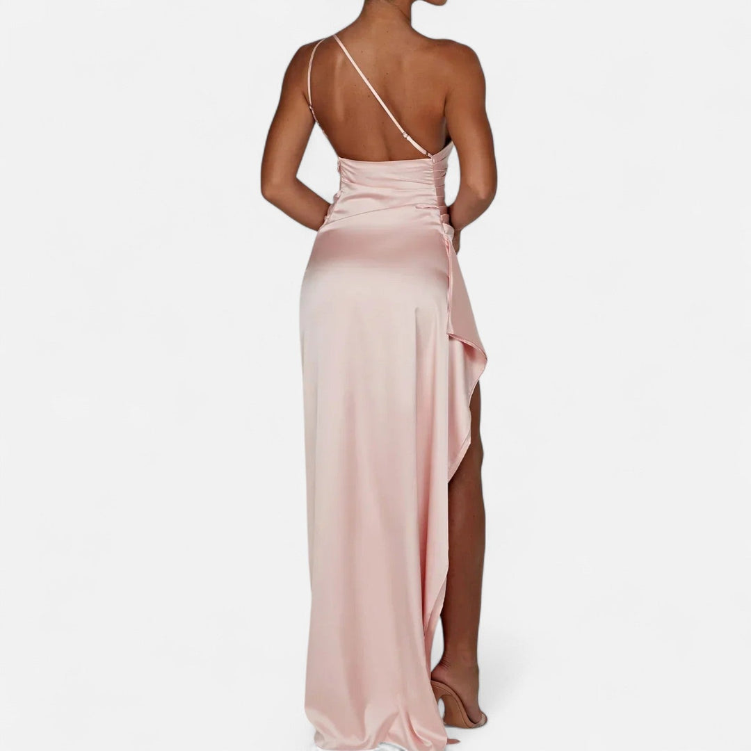 Asymmetrical Maxi Dress Draped Silhouette Elegant Flowing Evening Style