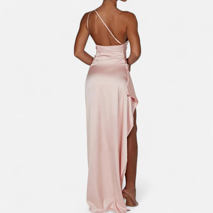 Asymmetrical Maxi Dress Draped Silhouette Elegant Flowing Evening Style