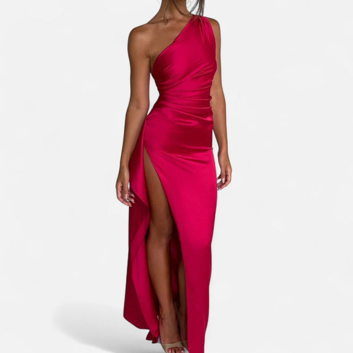 Asymmetrical Maxi Dress Draped Silhouette Elegant Flowing Evening Style