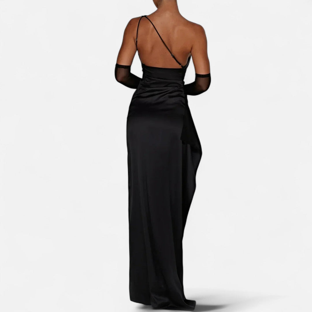 Asymmetrical Maxi Dress Draped Silhouette Elegant Flowing Evening Style