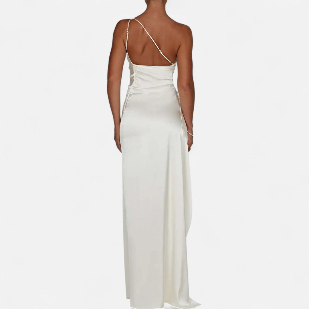Asymmetrical Maxi Dress Draped Silhouette Elegant Flowing Evening Style