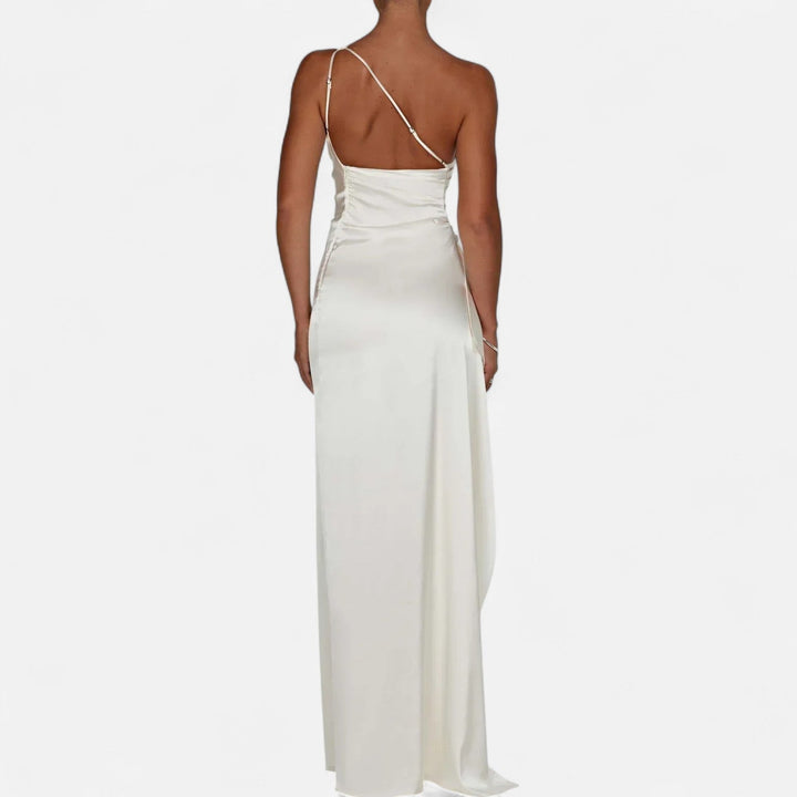 Asymmetrical Maxi Dress Draped Silhouette Elegant Flowing Evening Style