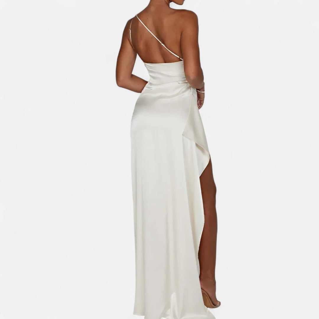 Asymmetrical Maxi Dress Draped Silhouette Elegant Flowing Evening Style
