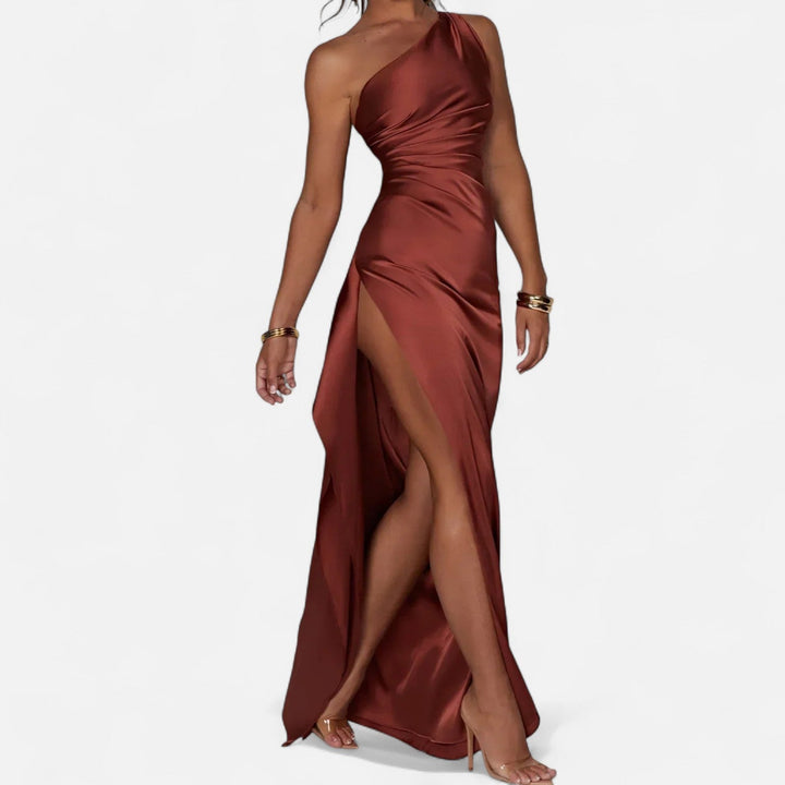 Asymmetrical Maxi Dress Draped Silhouette Elegant Flowing Evening Style