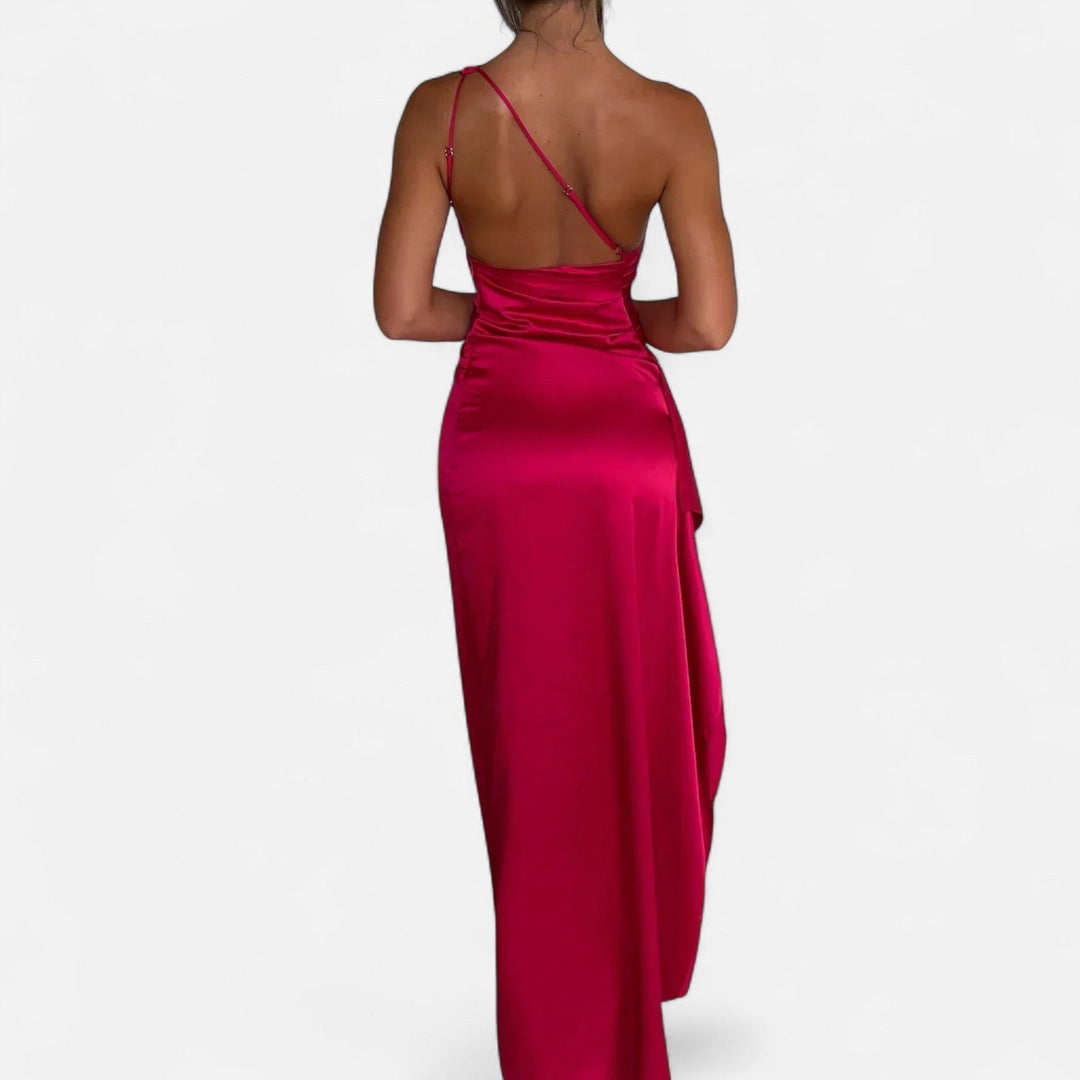 Asymmetrical Maxi Dress Draped Silhouette Elegant Flowing Evening Style