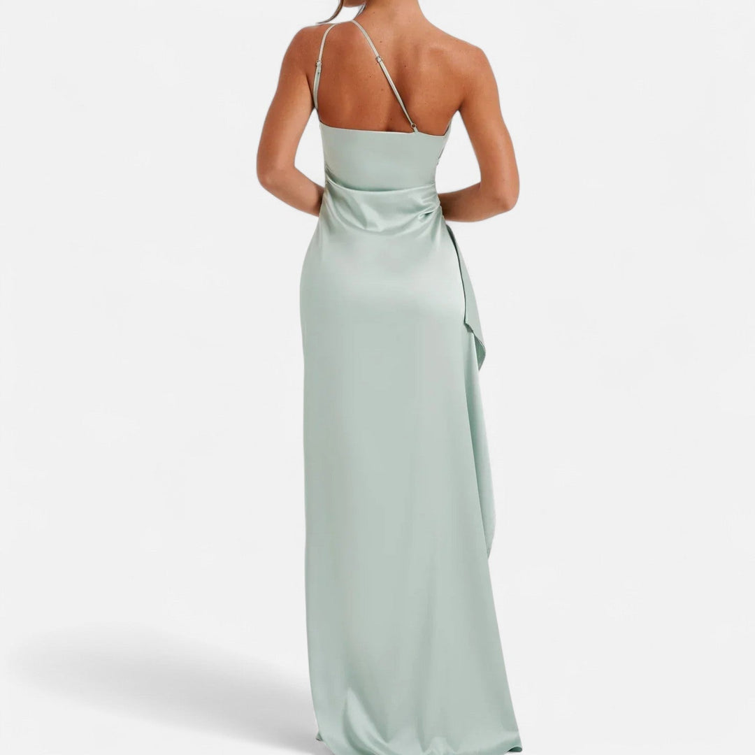 Asymmetrical Maxi Dress Draped Silhouette Elegant Flowing Evening Style