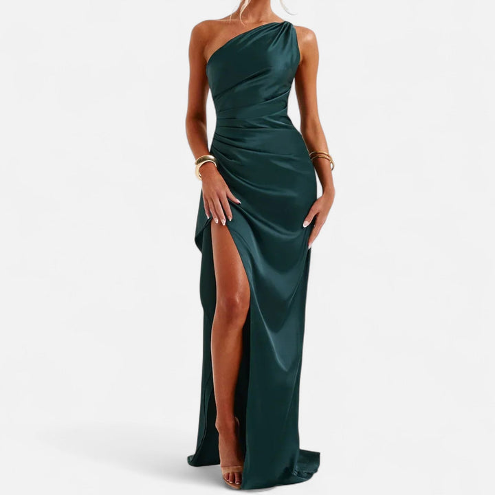 Asymmetrical Maxi Dress Draped Silhouette Elegant Flowing Evening Style