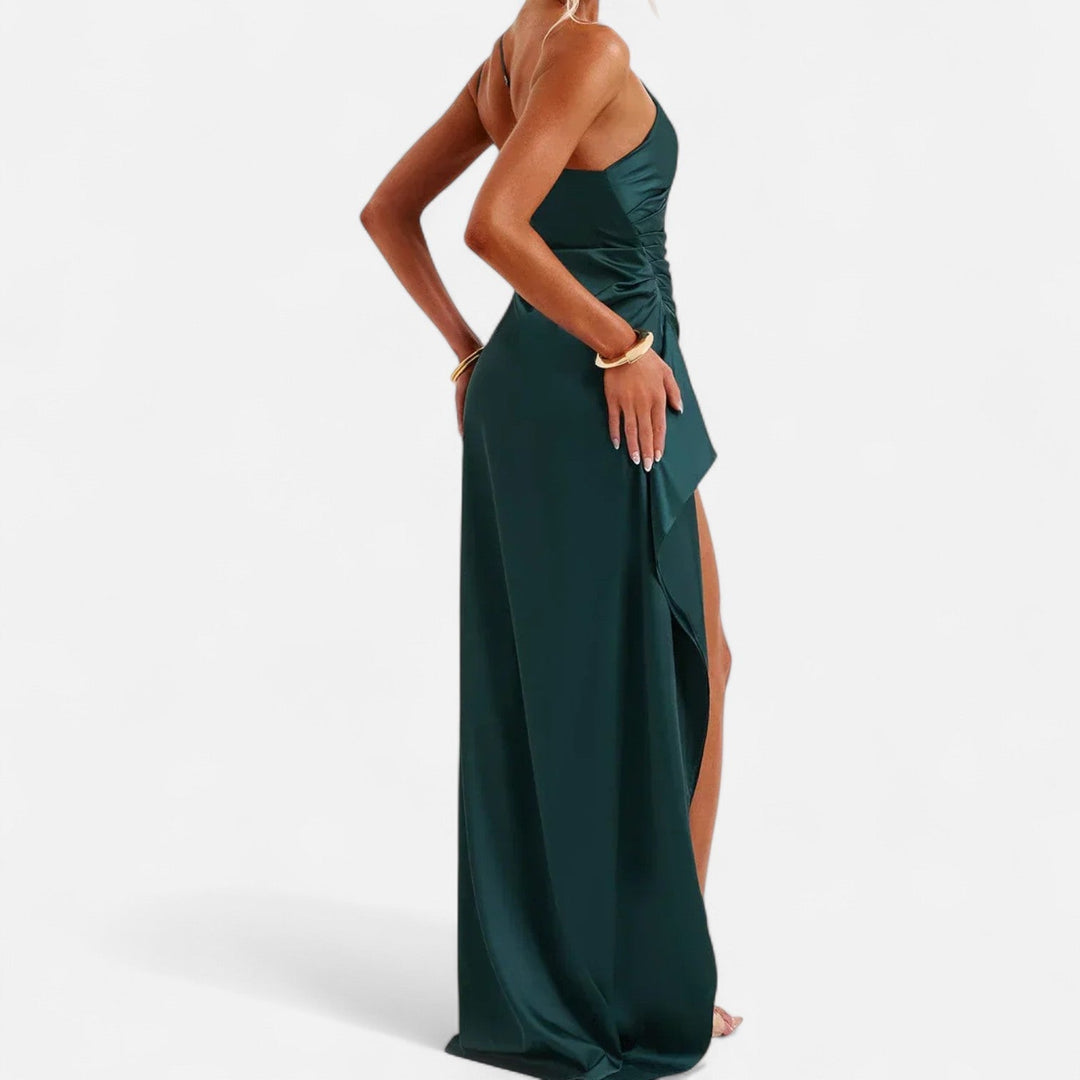 Asymmetrical Maxi Dress Draped Silhouette Elegant Flowing Evening Style