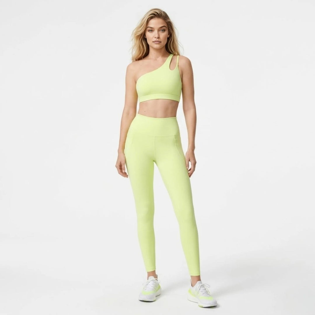Two Piece Set One Shoulder Sports Bra High Waist Leggings Activewear Set