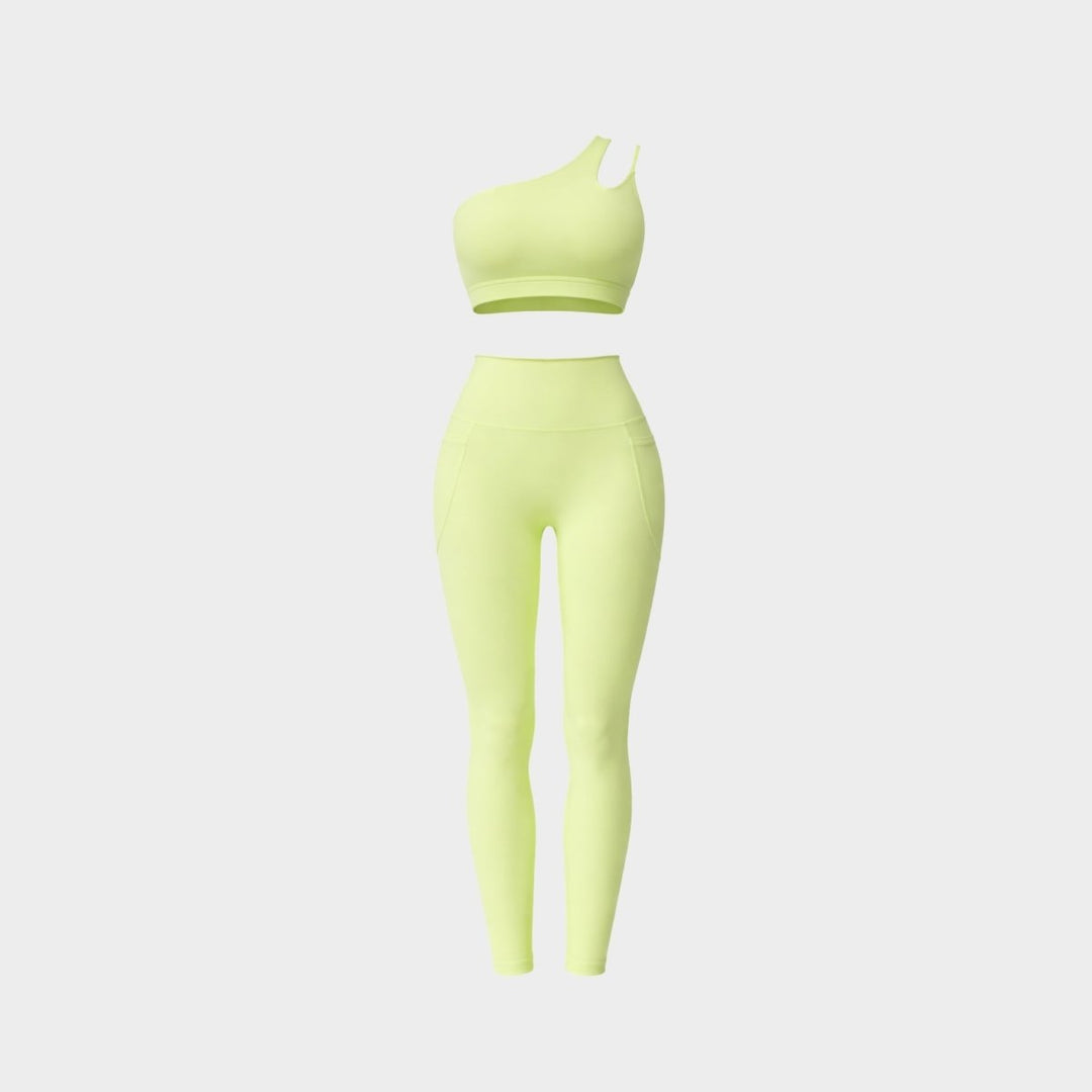 Two Piece Set One Shoulder Sports Bra High Waist Leggings Activewear Set