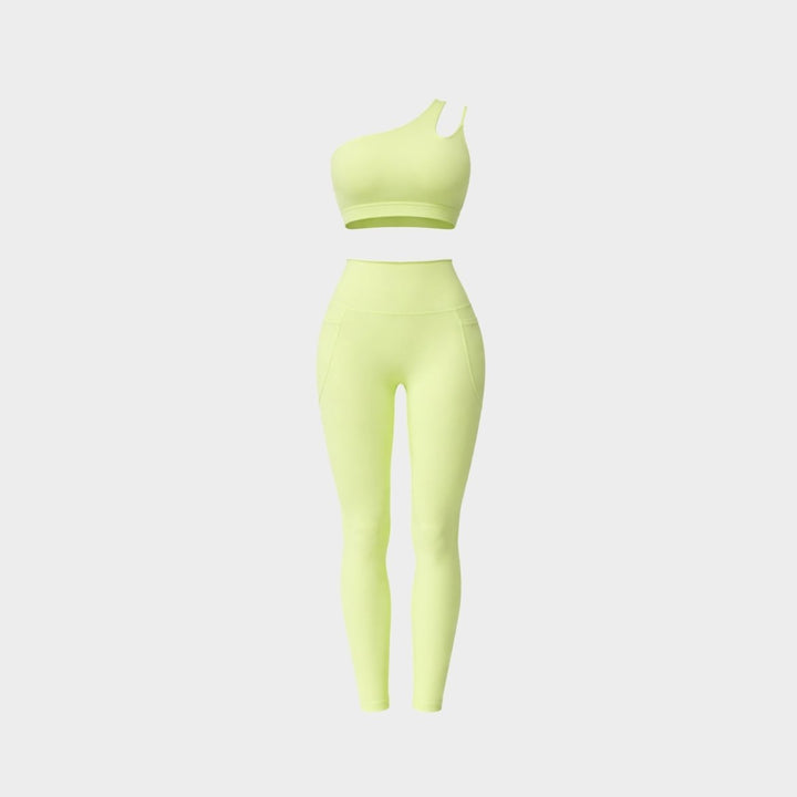 Two Piece Set One Shoulder Sports Bra High Waist Leggings Activewear Set