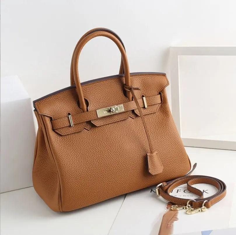 Top Handle Handbag with Shoulder Strap and Lock Closure for Women