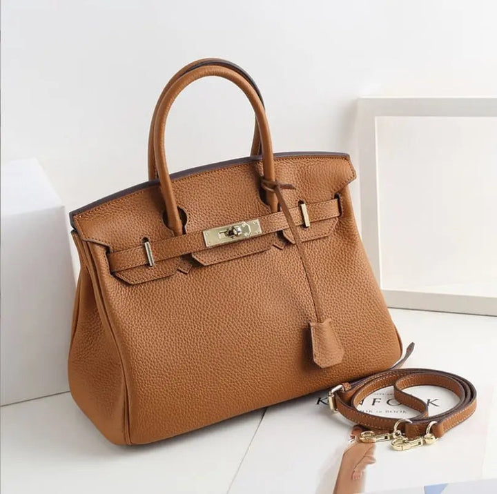 Top Handle Handbag with Shoulder Strap and Lock Closure for Women