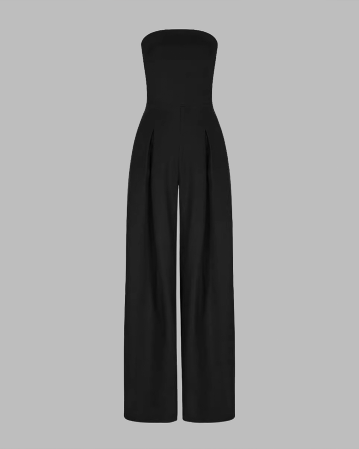 Strapless Jumpsuit Wide Leg Pockets Relaxed Fit Casual Style