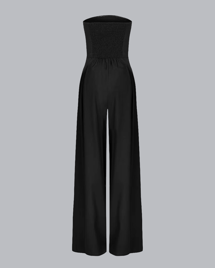 Strapless Jumpsuit Wide Leg Pockets Relaxed Fit Casual Style